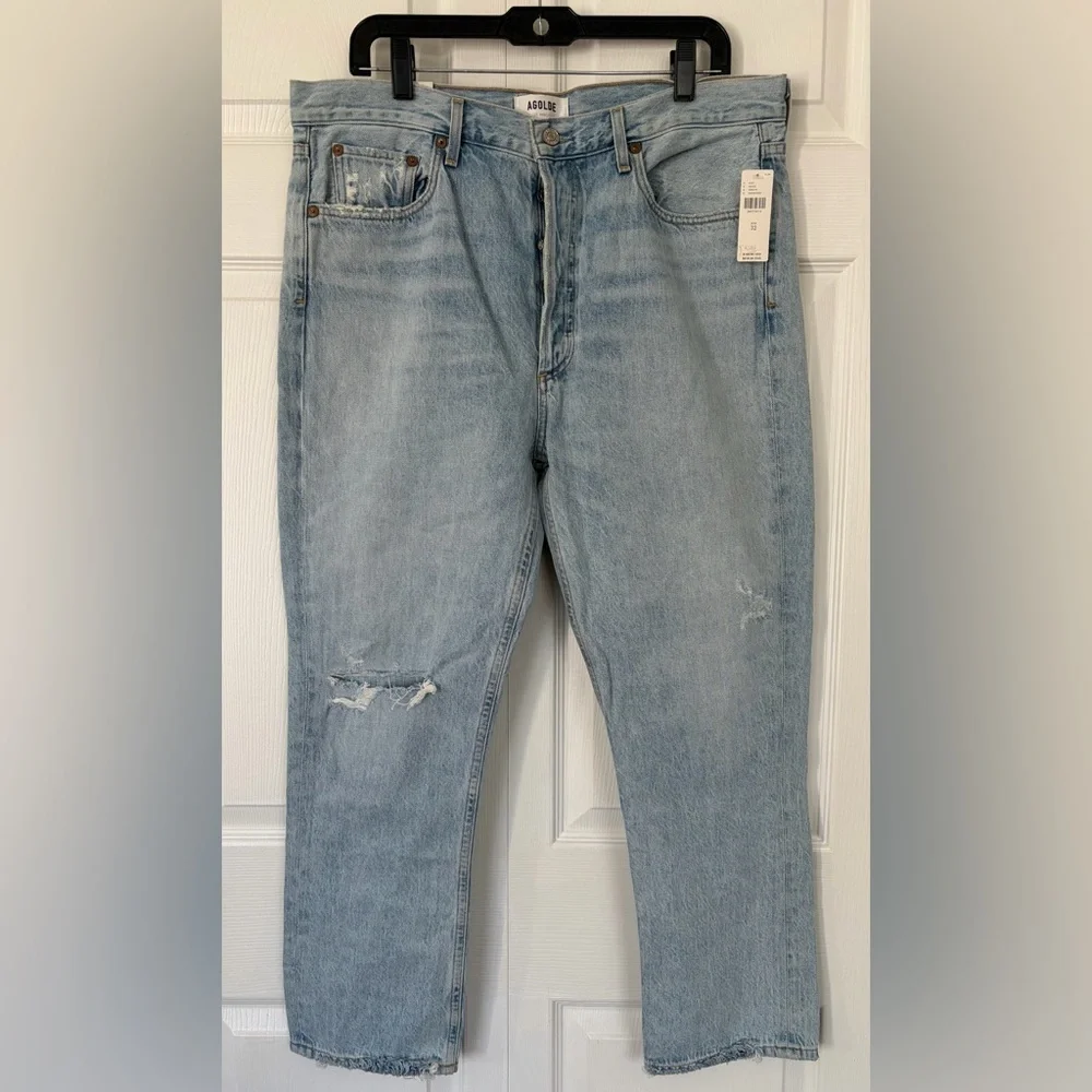 AGOLDE Jeans Riley High Rise Straight Crop in Shatter Size 32 Distressed Raw Hem